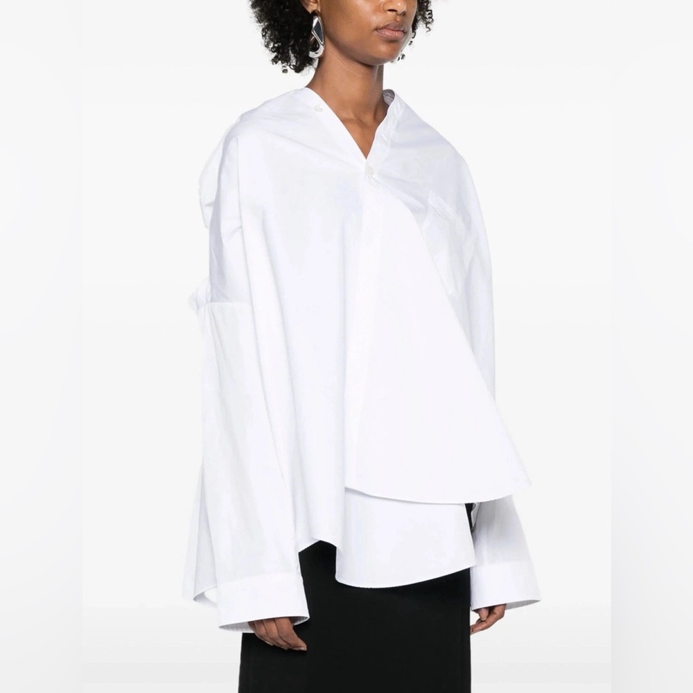 BALENCIAGA White Cotton Knotted Vareuse Long Sleeve Shirt 36 NEW $1220
